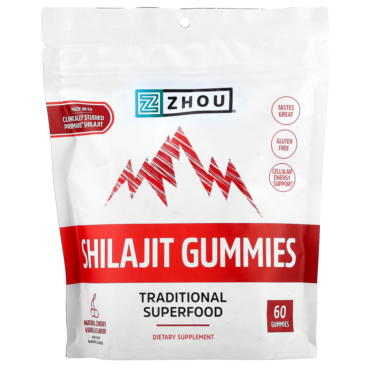 Zhou Nutrition, Shilajit Gummies, Natural Cherry Vanilla, 60 Gummies