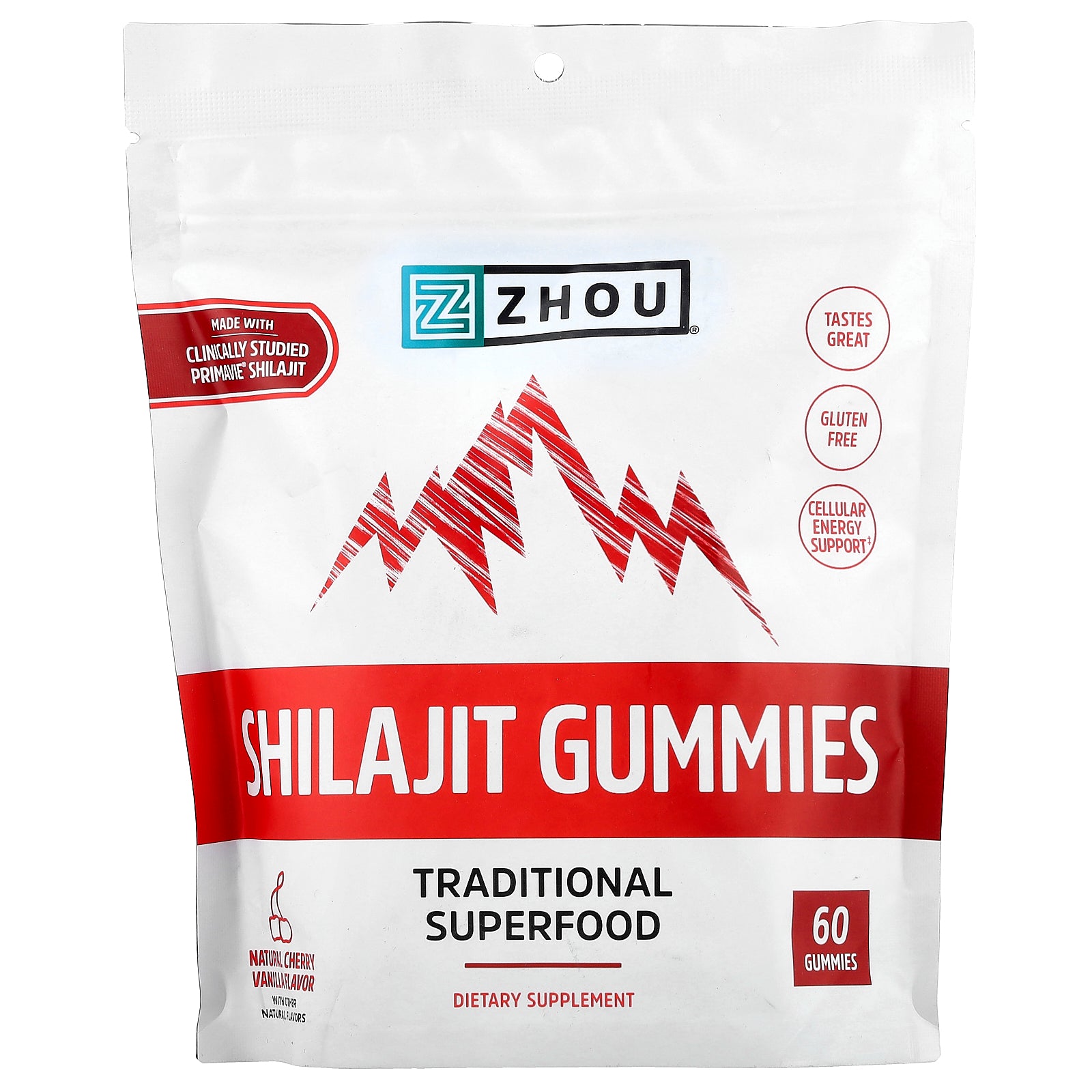 Zhou Nutrition, Shilajit Gummies, Natural Cherry Vanilla, 60 Gummies