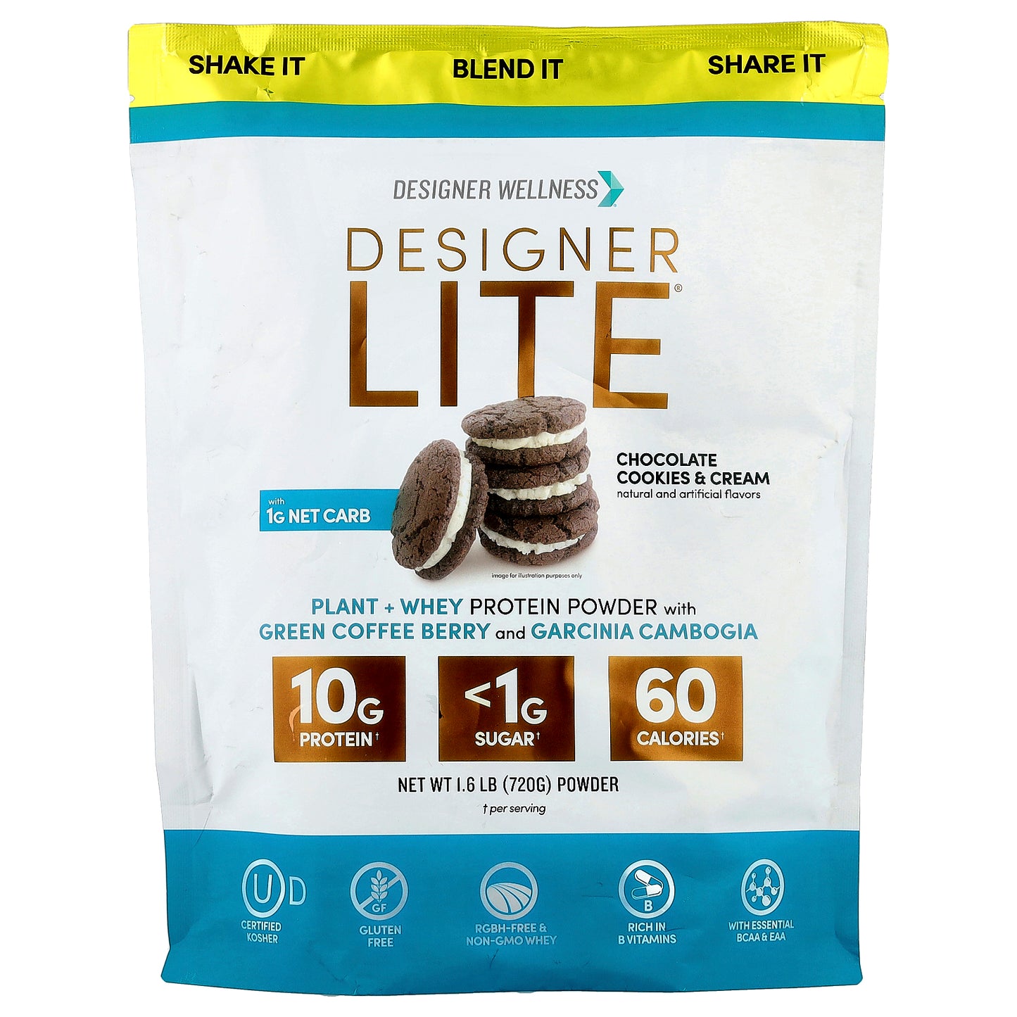 Designer Wellness, Designer Lite®, Plant + Whey Protein Powder, Chocolate Cookies & Cream, 1.6 lb (720 g)