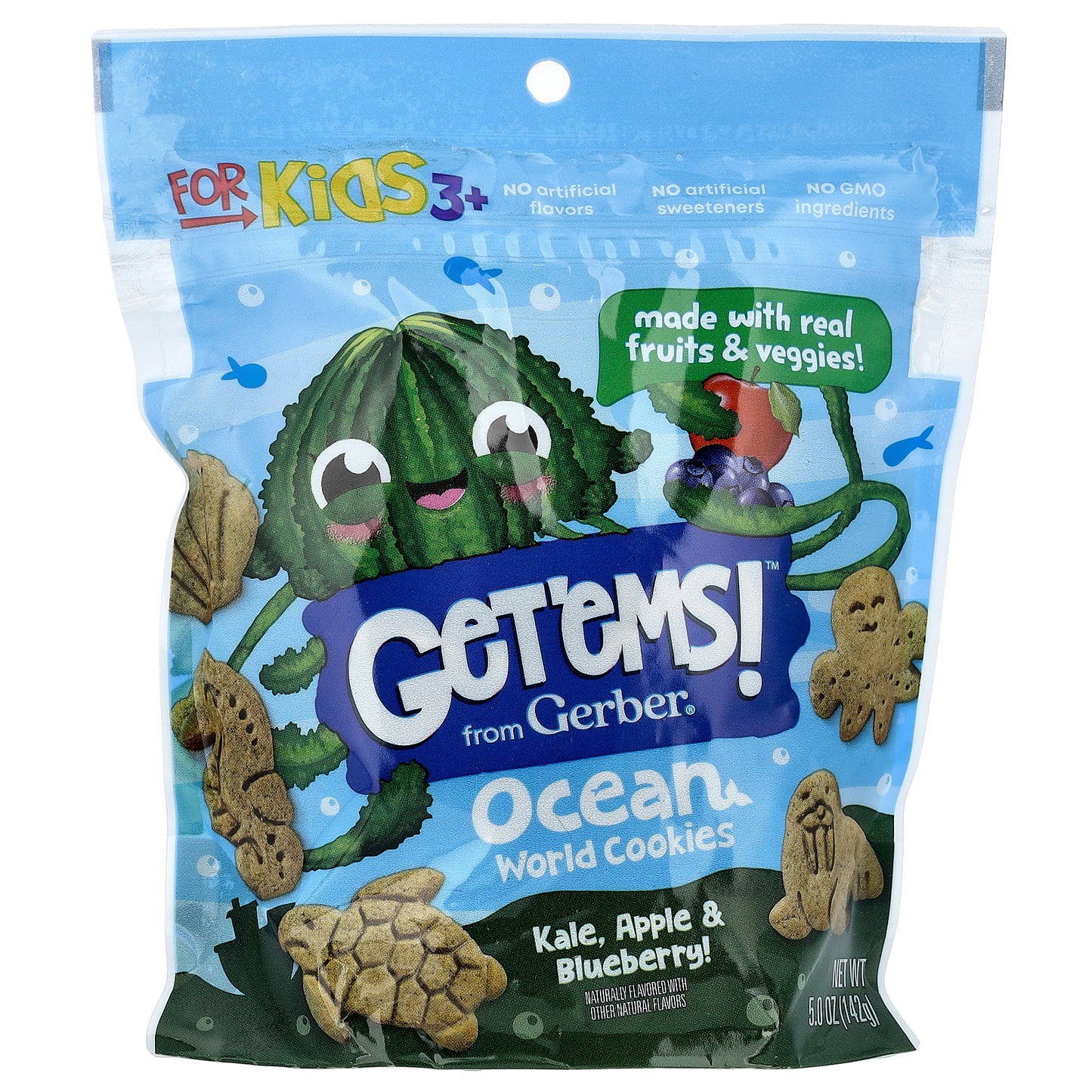 Gerber, Get'ems!™, Ocean World Cookies, For Kids 3+, Kale, Apple & Blueberry, 5 oz (142 g)