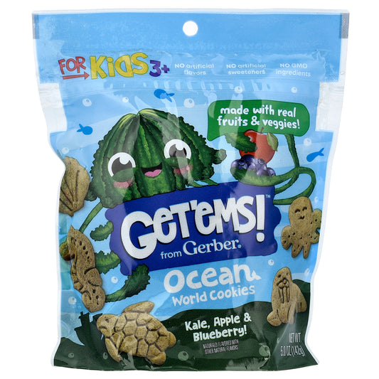Gerber, Get'ems!™, Ocean World Cookies, For Kids 3+, Kale, Apple & Blueberry, 5 oz (142 g)