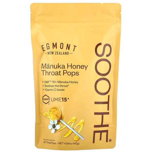 Egmont Honey, Manuka Honey Throat Pops, UMF™ 15+, 20 Throat Pops, 4.94 oz (140 g)