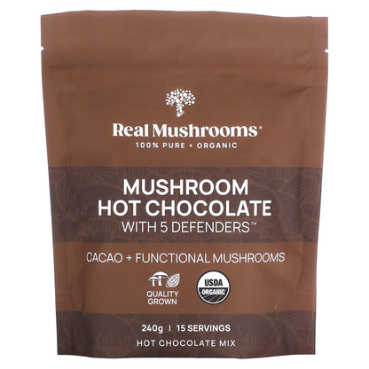 Real Mushrooms, Mushroom Hot Chocolate with 5 Defenders, 240 g