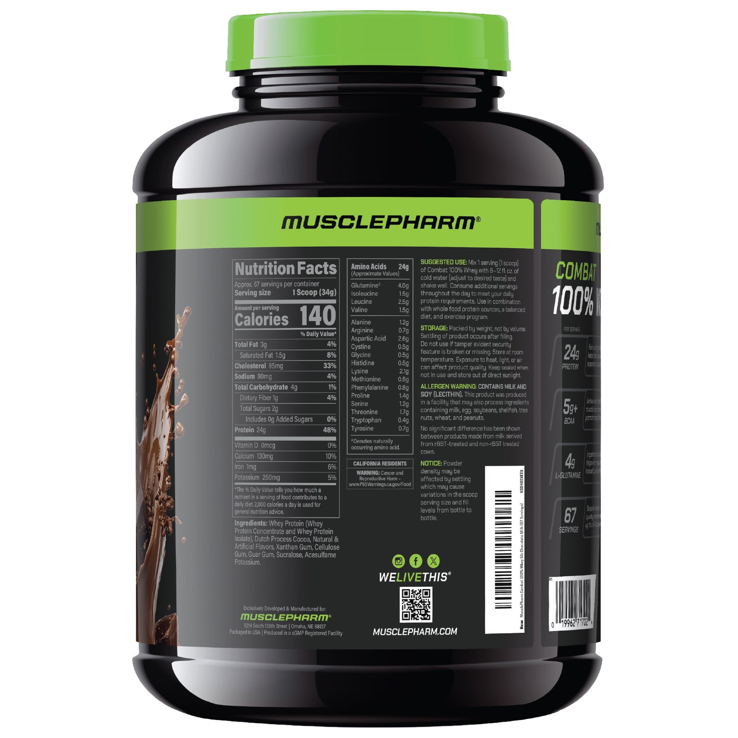 MusclePharm, Combat® 100% Whey Protein Powder, Chocolate Milk, 5 lbs (2.27 kg)