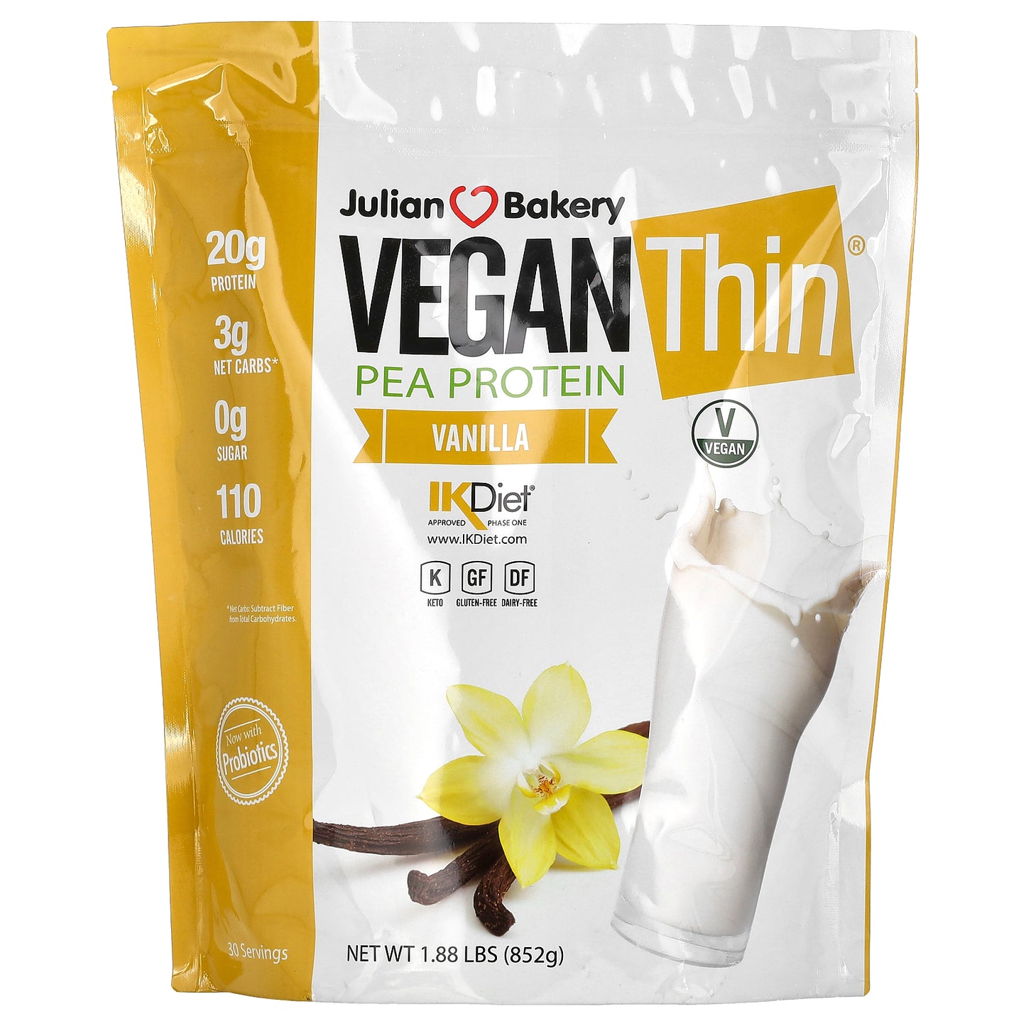 Julian Bakery, Vegan Thin, Pea Protein, Vanilla, 1.88 lbs (852 g)