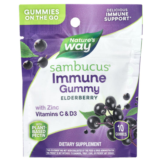 Nature's Way, Sambucus® Immune Gummy with Zinc, Vitamins C & D3, Elderberry, 10 Gummies