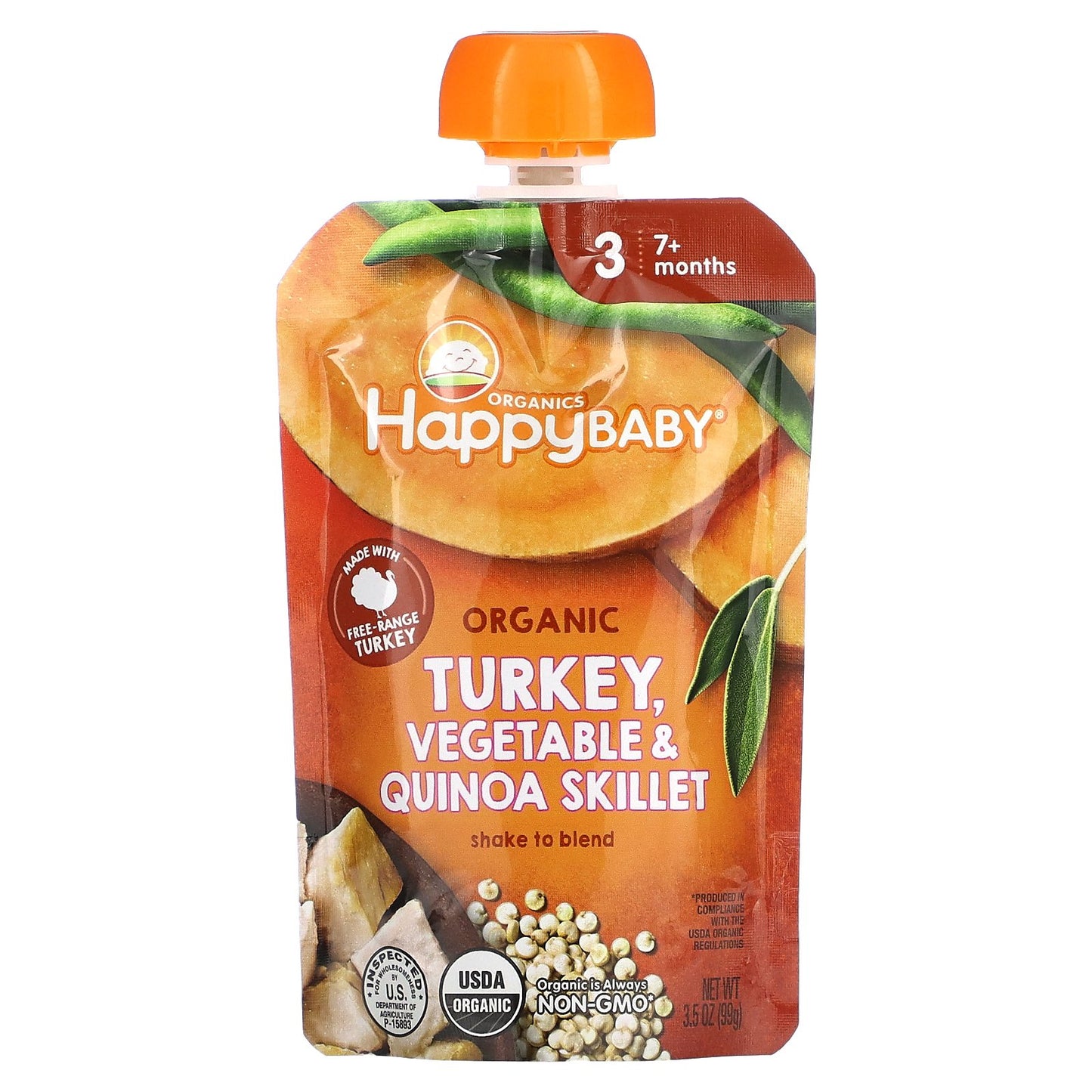 Happy Family Organics, Happy Baby, 7+ Months, Organic Turkey Vegetable & Quinoa Skillet, 3.5 oz (99 g)