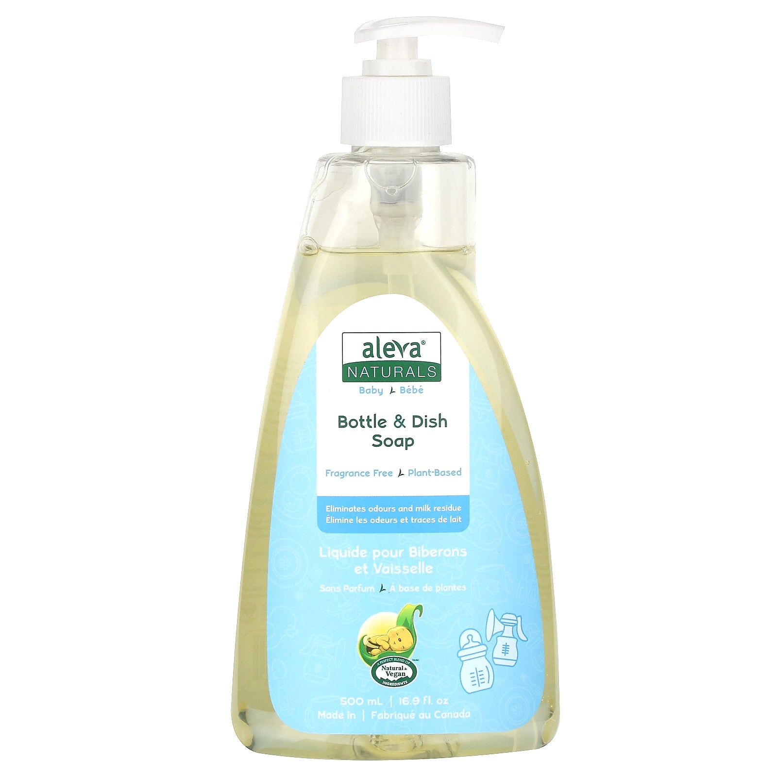 Aleva Naturals, Baby, Bottle & Dish Soap, Fragrance Free, 16.9 fl oz (500 ml)