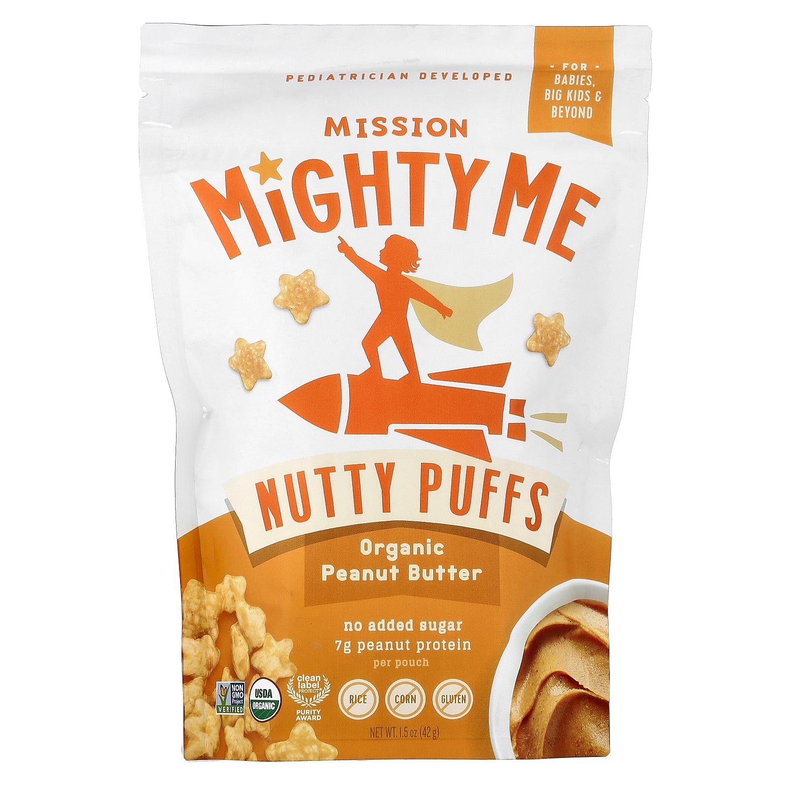 Mission MightyMe, Nutty Puffs, Organic Peanut Butter, 1.5 oz (42 g)