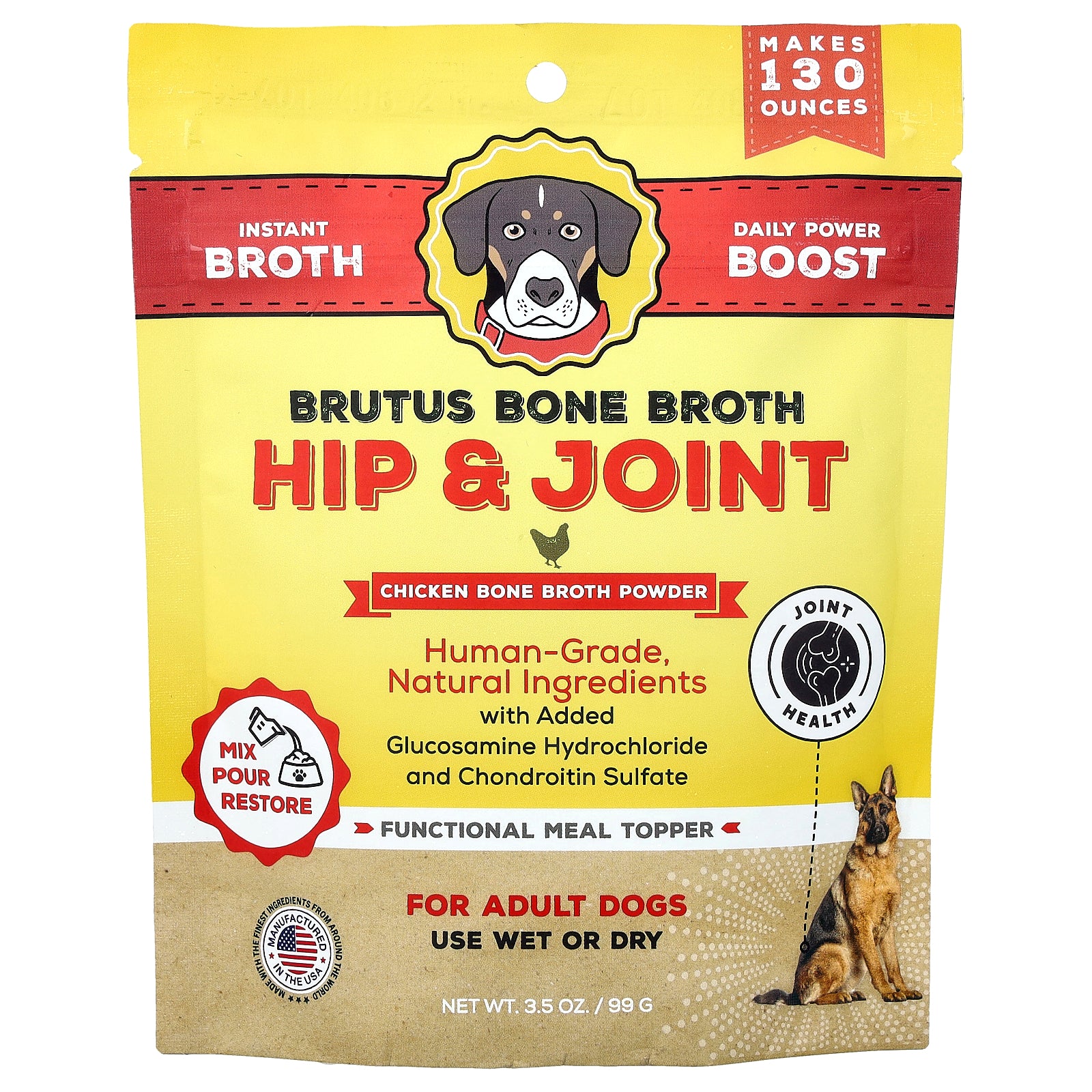 Brutus Bone Broth, Hip & Joint, Chicken Bone Broth Powder, For Adult Dogs, 3.5 oz (99 g)