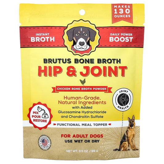 Brutus Bone Broth, Hip & Joint, Chicken Bone Broth Powder, For Adult Dogs, 3.5 oz (99 g)