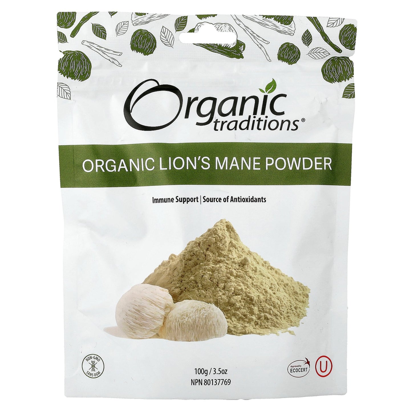 Organic Traditions, Organic Lion's Mane Powder, 3.5 oz (100 g)