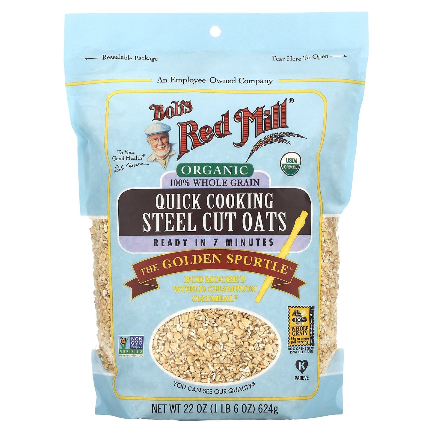 Bob's Red Mill, Organic Quick Cooking Steel Cut Oats, Whole Grain, 1 lb 6 oz (624 g)