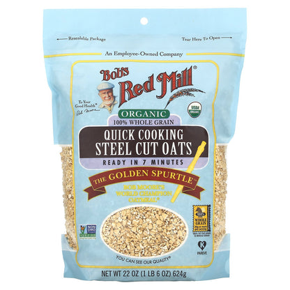 Bob's Red Mill, Organic Quick Cooking Steel Cut Oats, Whole Grain, 1 lb 6 oz (624 g)