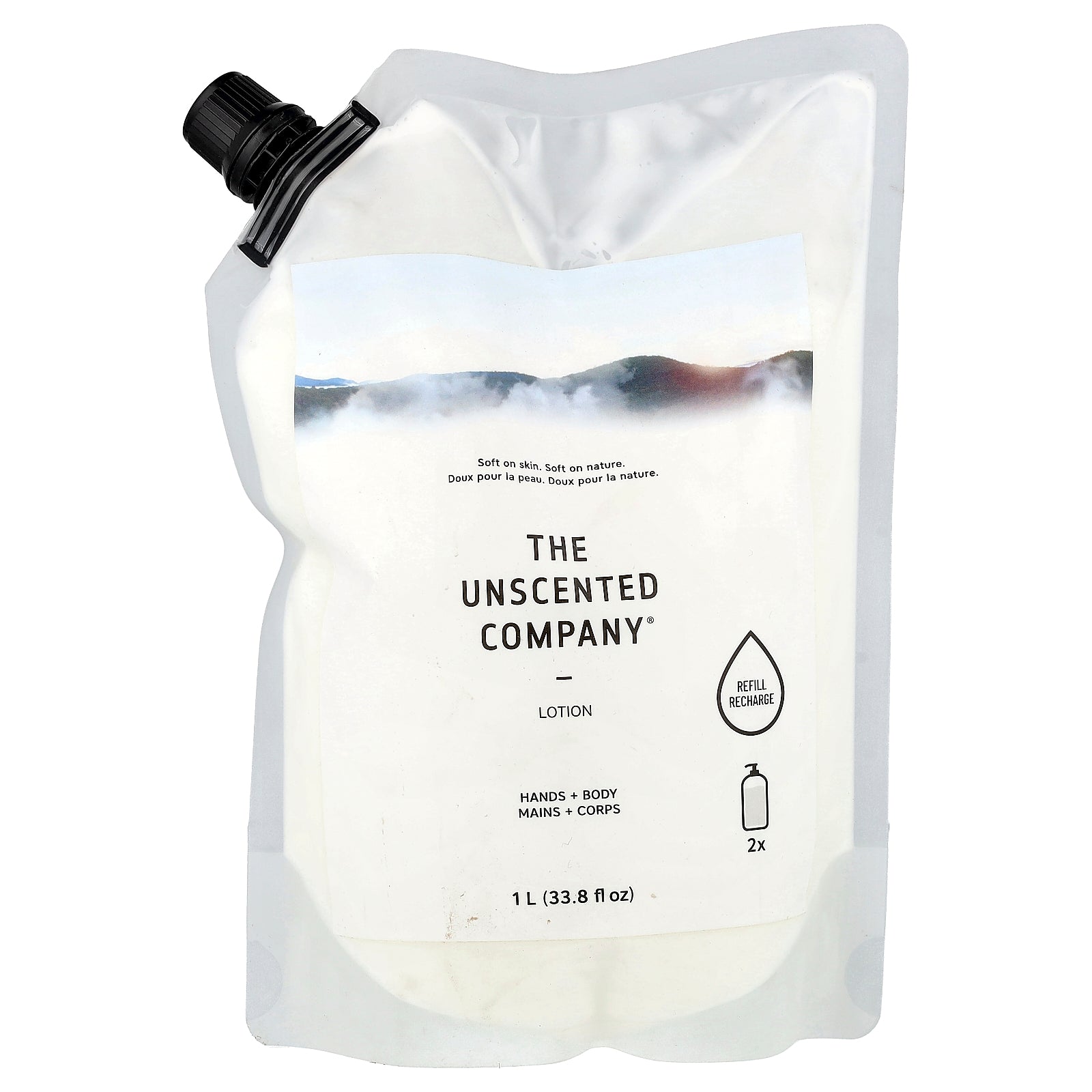 The Unscented Company, Lotion, Hands + Body, Refill, Fragrance Free, 33.8 fl oz (1 l)