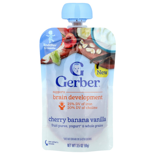 Gerber, Fruit Puree, Yogurt & Whole Grains, 12+ Months, Cherry Banana Vanilla, 3.5 oz (99 g)