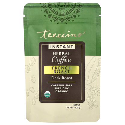 Teeccino, Instant Herbal Coffee, French Roast, Dark, Caffeine Free, 3.53 oz (100 g)