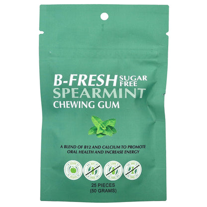 B-Fresh, Chewing Gum, Sugar Free, Spearmint, 25 Pieces (50 g)