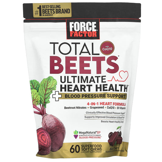 Force Factor, Total Beets® With CoQ10, Ultimate Heart Health, Black Cherry, 60 Superfood Soft Chews