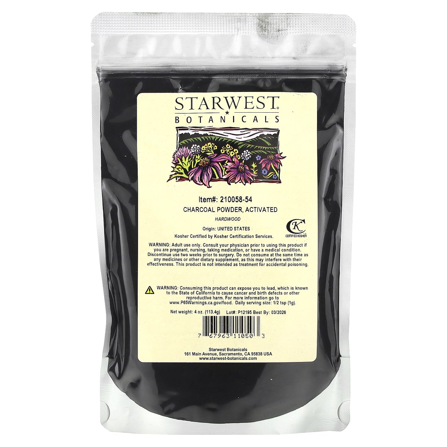 Starwest Botanicals, Charcoal Powder, Activated, 4 oz (113.4g)