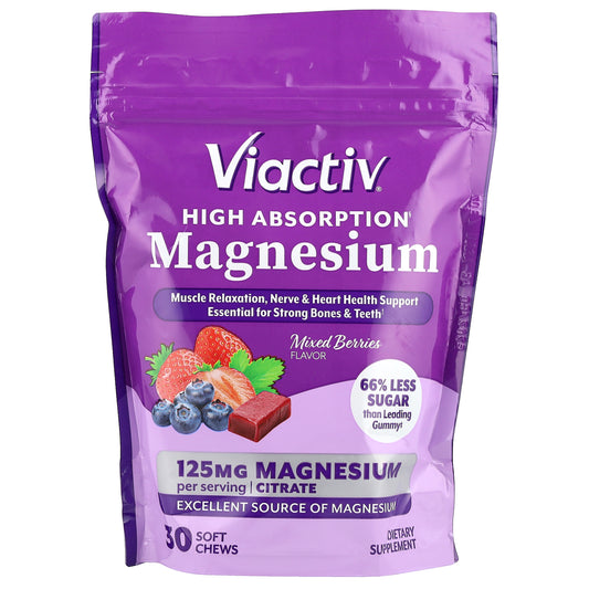 Viactiv, High Absorption Magnesium, Mixed Berries, 125 mg, 30 Soft Chews