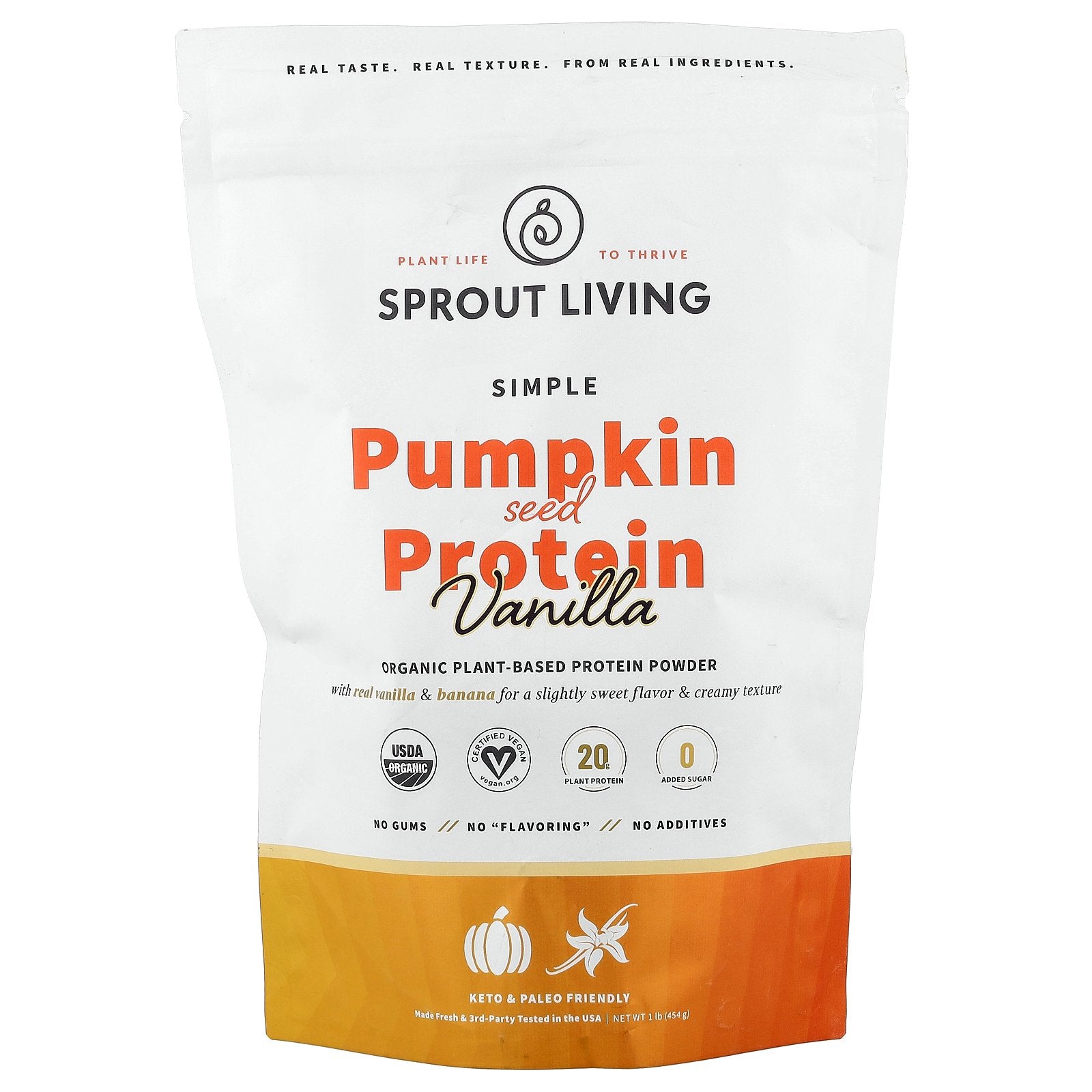 Sprout Living, Simple Pumpkin Seed Protein, Vanilla, 1 lb (454 g)