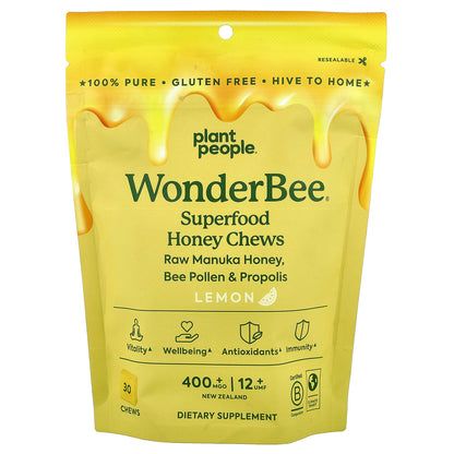 Plant People, WonderBee®, Superfood Honey Chews, Lemon, MGO 400+ , 30 Chews