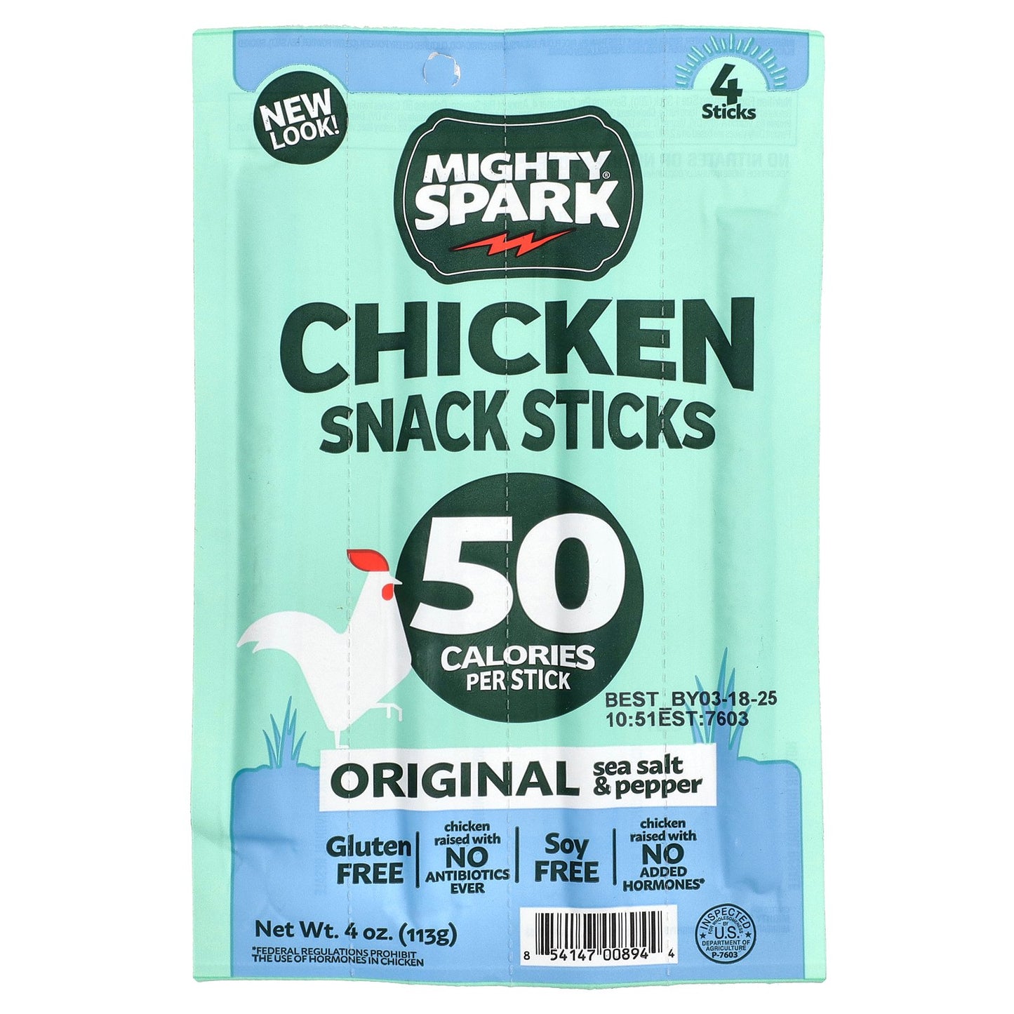 Mighty Spark, Chicken Snack Sticks, Original Sea Salt & Pepper, 4 Sticks