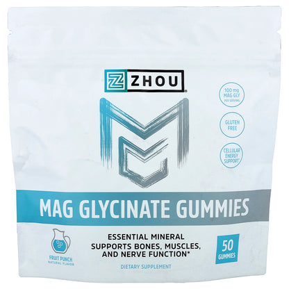 Zhou Nutrition, Mag Glycinate Gummies, Fruit Punch, 50 Gummies (50 mg per Gummy)