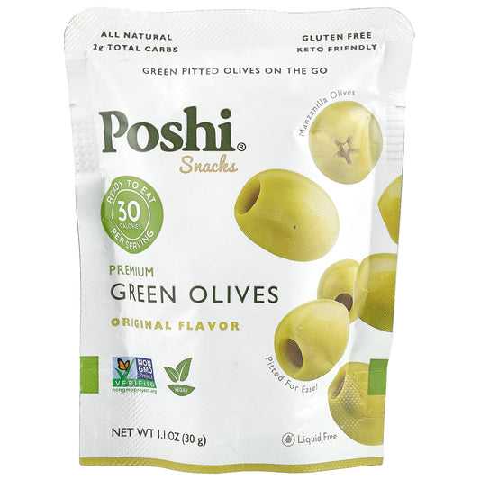 Poshi, Snacks, Premium Green Olives, Original, 1.1 oz (30 g)