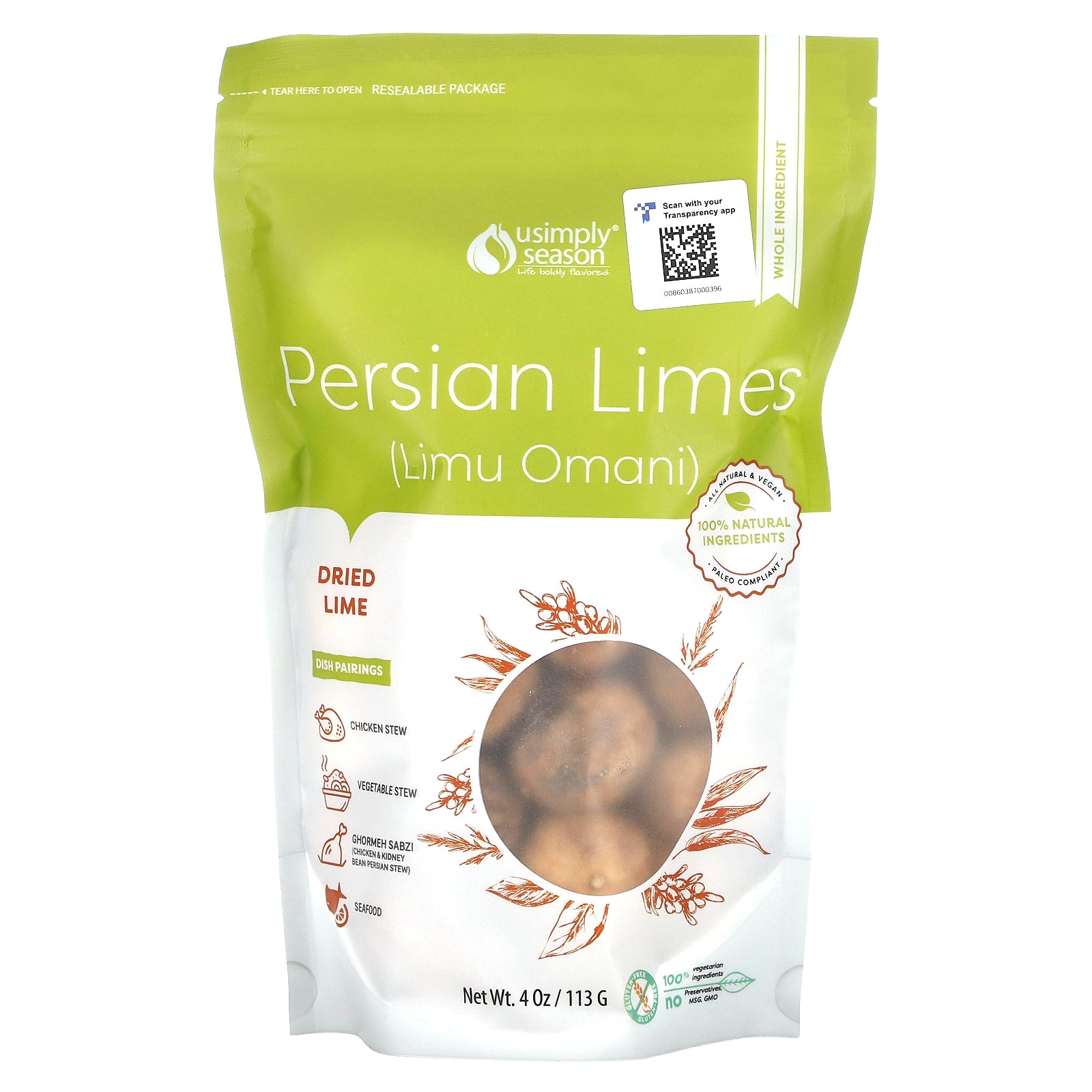 USimplySeason, - Dried Lime, Persian Limes (Limu Omani), Whole, 4 oz (113 g)