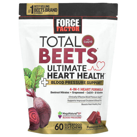 Force Factor, Total Beets® With CoQ10, Ultimate Heart Health, Pomegranate Berry, 60 Superfood Soft Chews