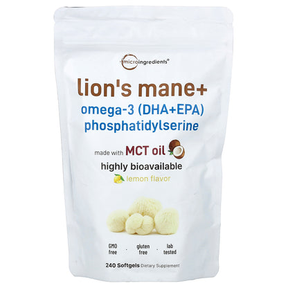 Micro Ingredients, Lion's Mane + Omega-3 (DHA+EPA) Phosphatidylserine, Lemon, 240 Softgels