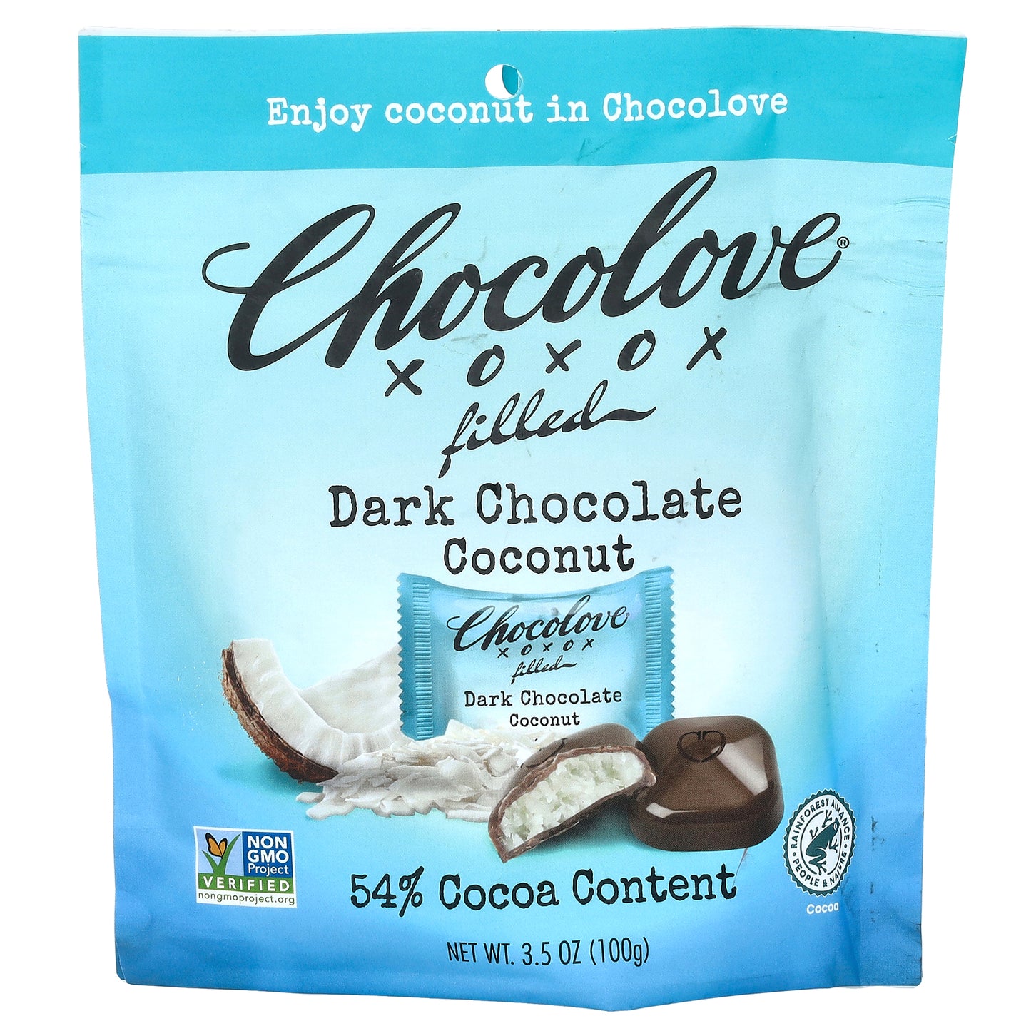 Chocolove, Filled Dark Chocolate, Coconut, 54% Cocoa, 3.5 oz (100 g)