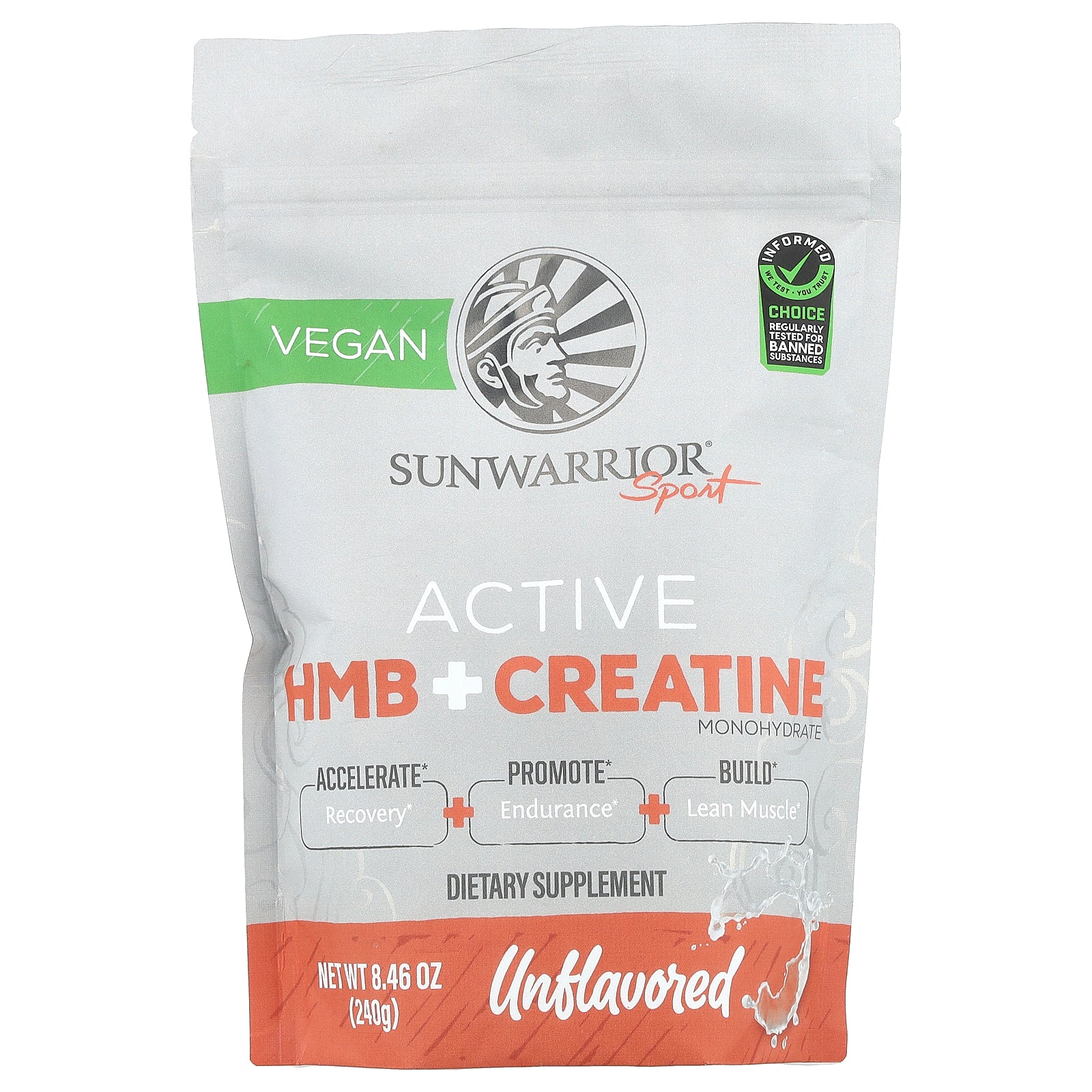 Sunwarrior, Sport, Active HMB + Creatine Monohydrate, Unflavored , 8.46 oz (240 g)