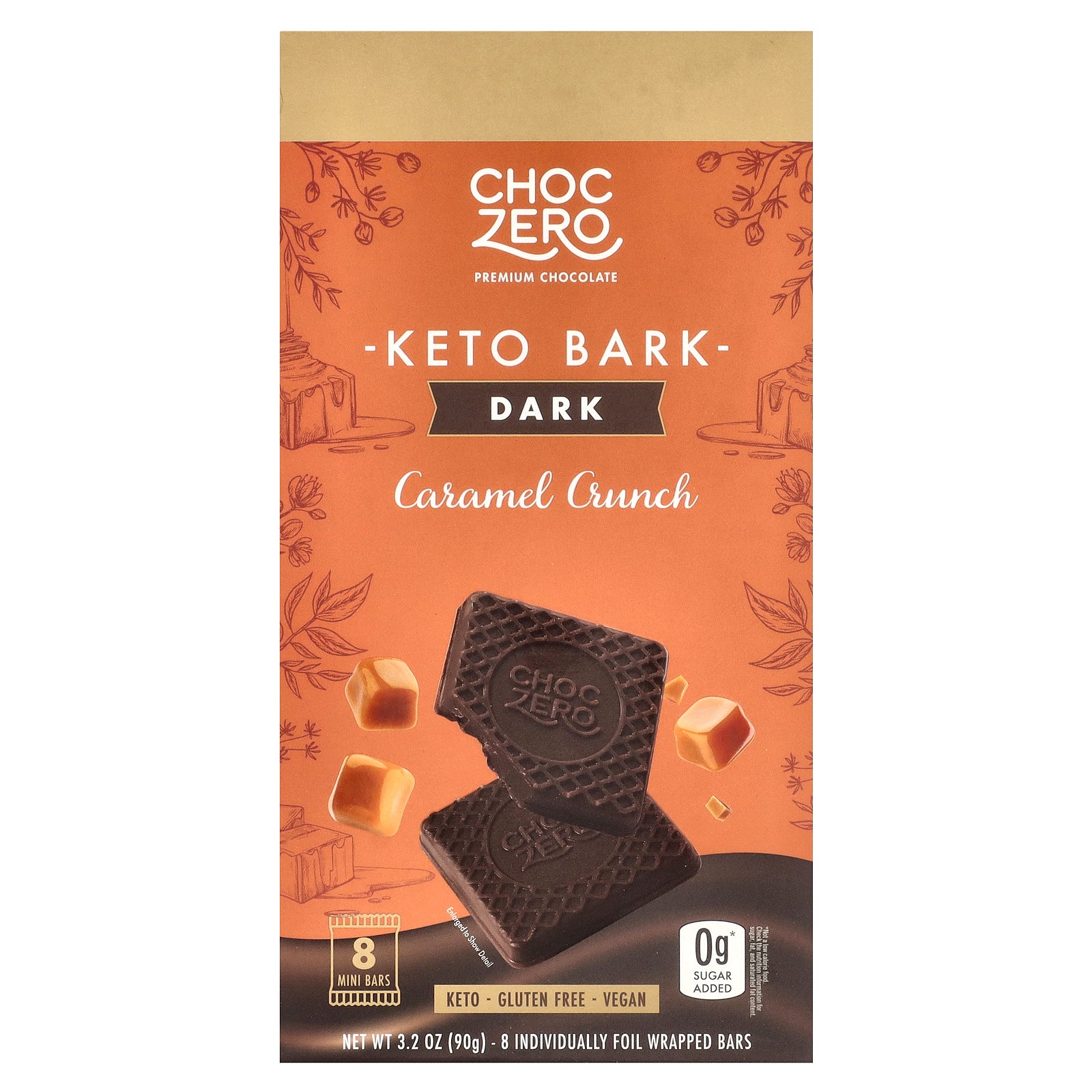 ChocZero, Keto Bark, Dark Chocolate, Caramel Crunch, 8 Mini Bars, 3.2 oz (90 g)