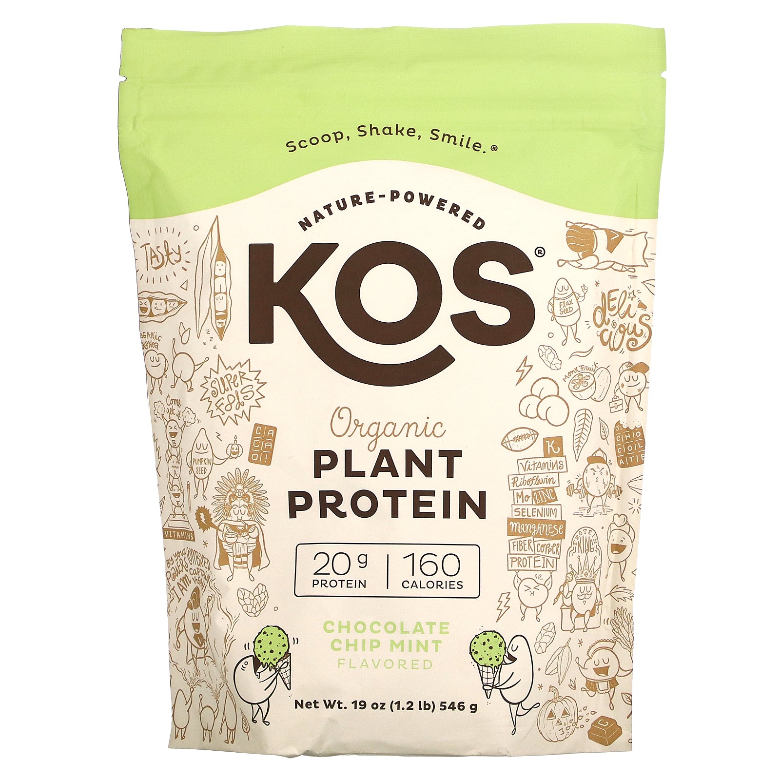 KOS, Organic Plant Protein, Chocolate Chip Mint, 1.2 lb (546 g)