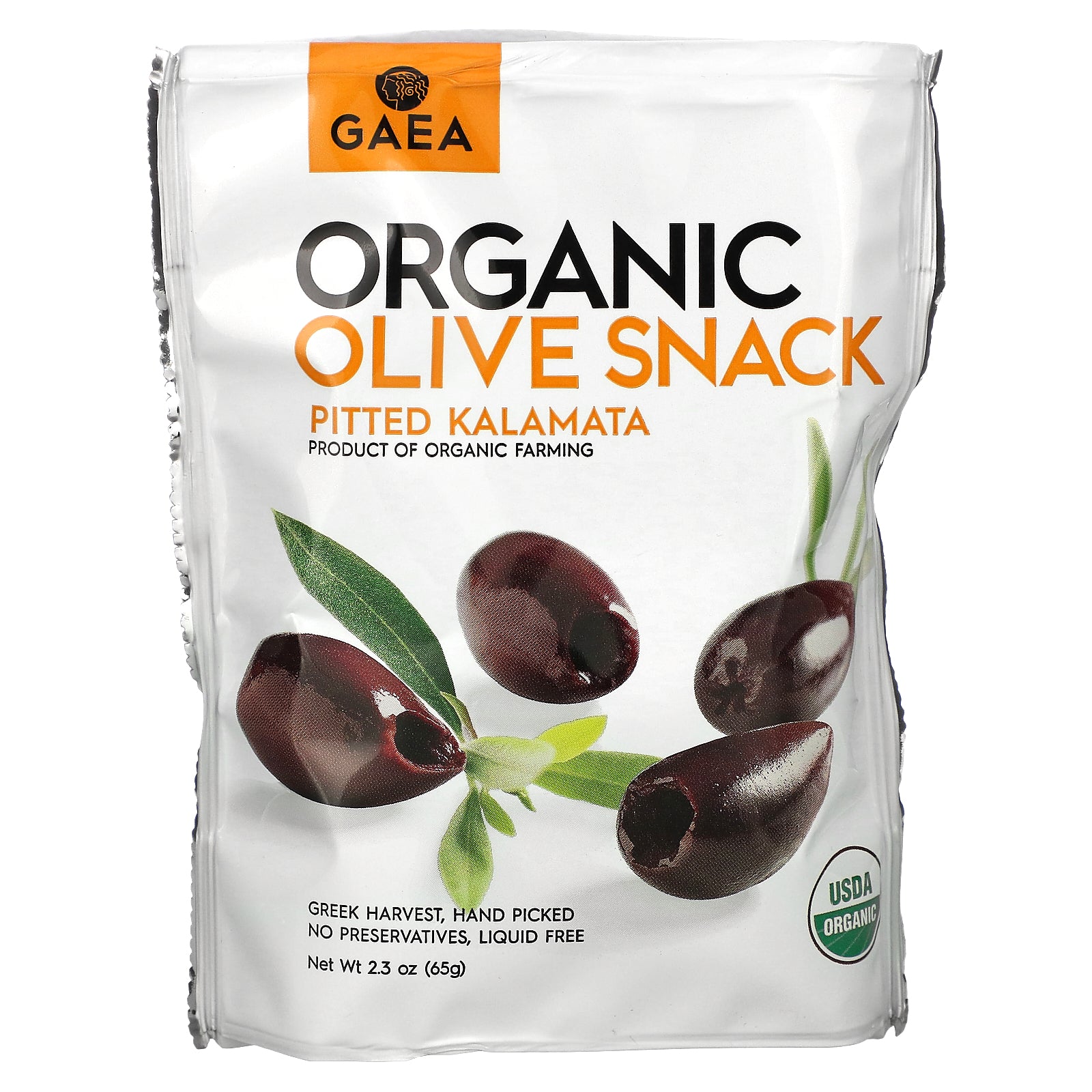 Gaea, Organic Olive Snack, Pitted Kalamata, 2.3 oz (65 g)