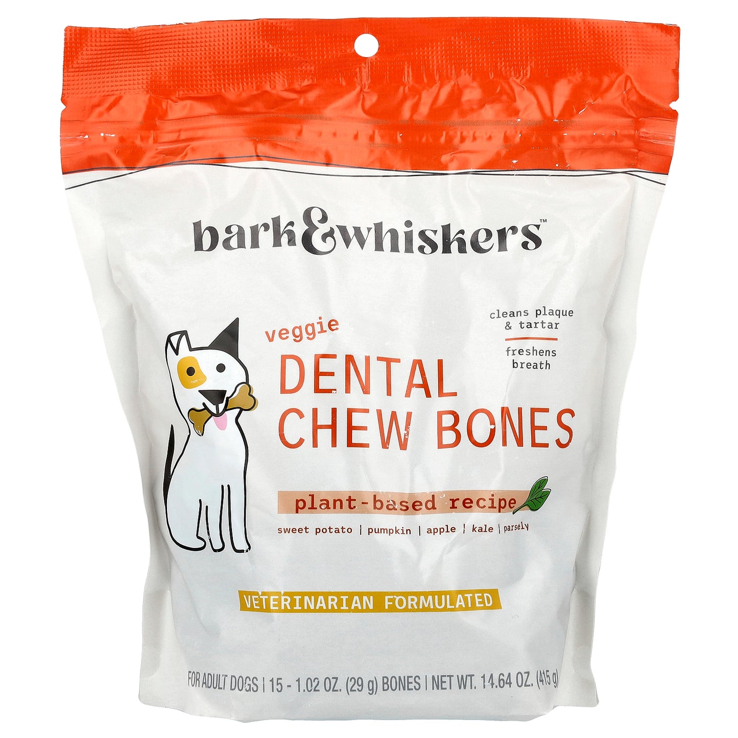 Dr. Mercola, Bark & Whiskers™, Dental Chew Bones, For Adult Dogs, Veggie, 15 Bones, 1.02 oz (29 g) Each