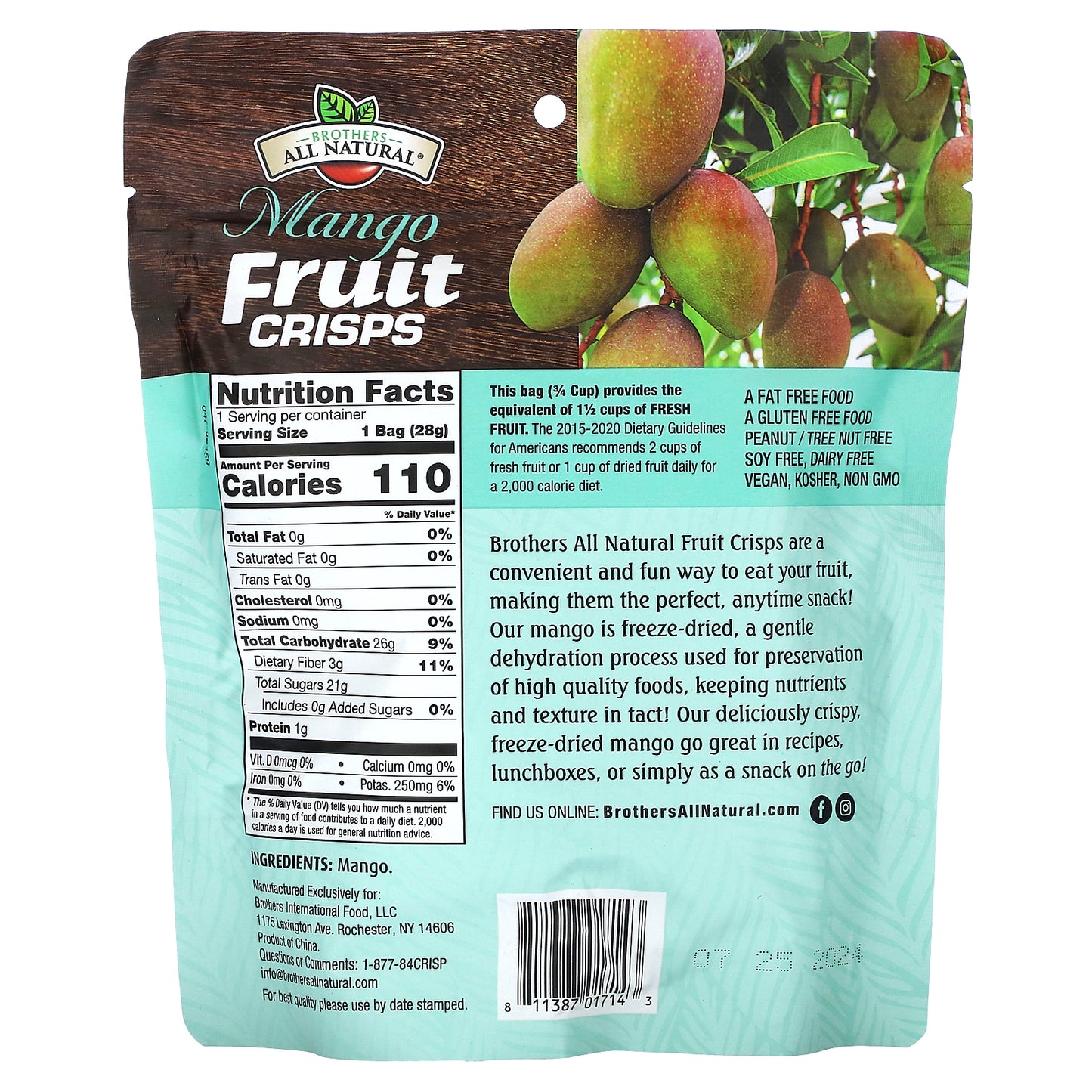 Brothers-All-Natural, Fruit Crisps, Mango, 1 oz (28 g)