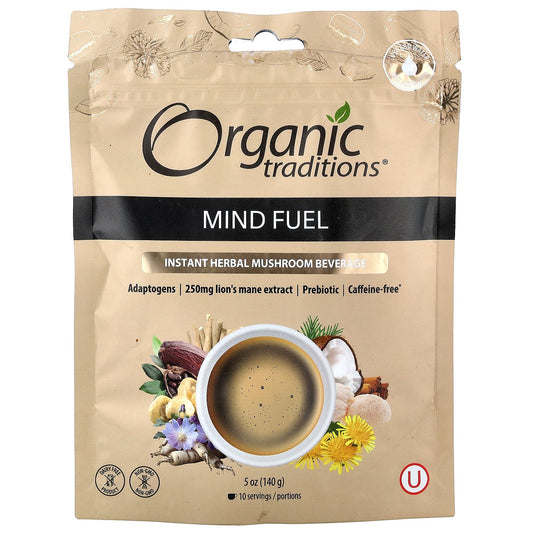Organic Traditions, Instant Herbal Mushroom Beverage, Mind Fuel, Caffeine Free, 5 oz (140 g)