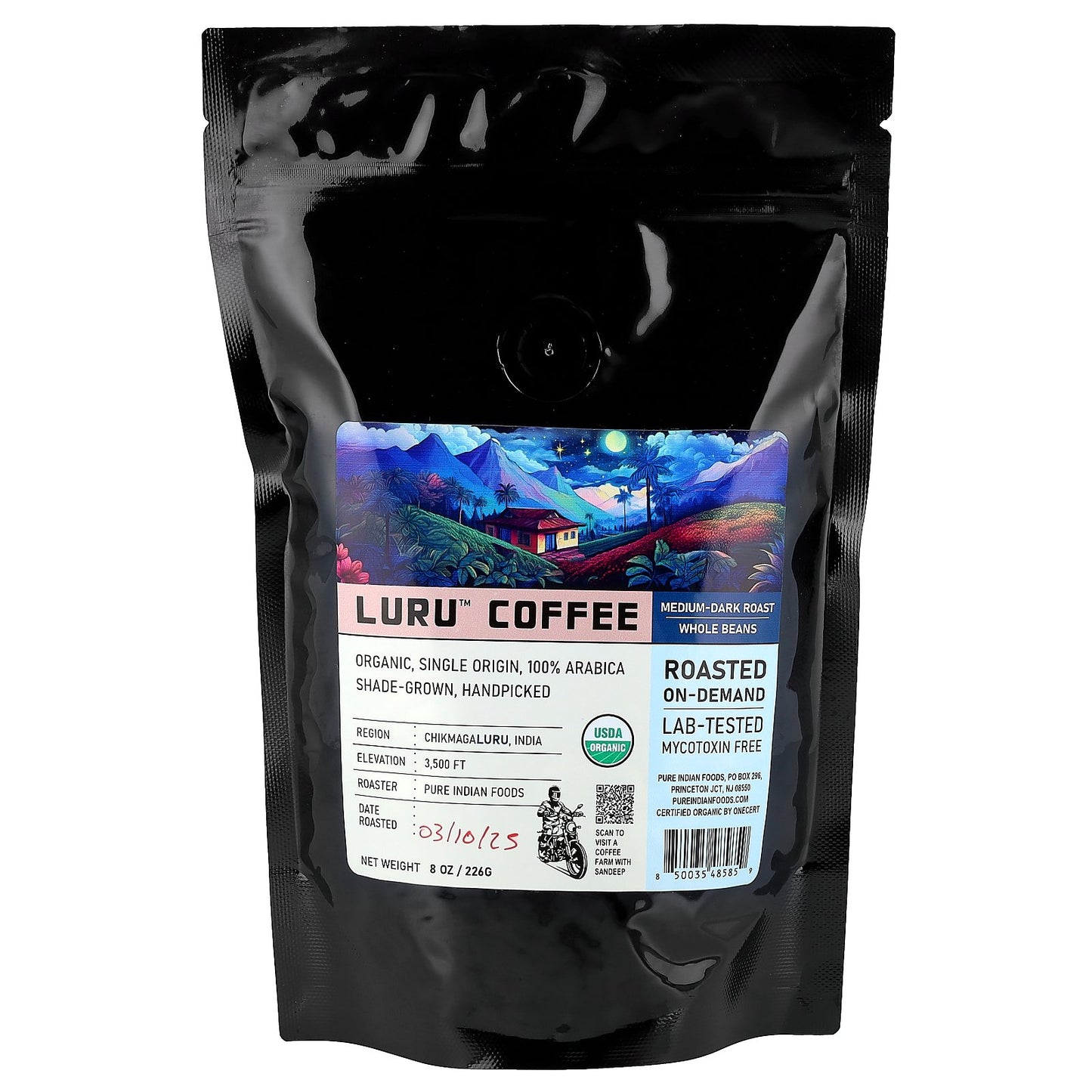 Pure Indian Foods, Luru™ Coffee, Whole Beans, Medium-Dark Roast, 8 oz (226 g)