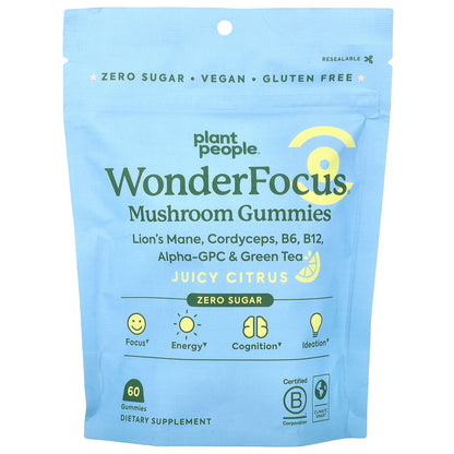 Plant People, WonderFocus®, Mushroom Gummies, Juicy Citrus, 60 Gummies