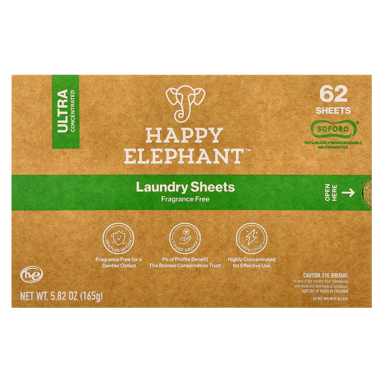 Happy Elephant, Laundry Sheets, Fragrance Free, 62 Sheets, 5.82 oz (165 g)