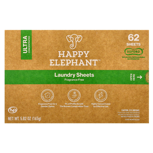 Happy Elephant, Laundry Sheets, Fragrance Free, 62 Sheets, 5.82 oz (165 g)