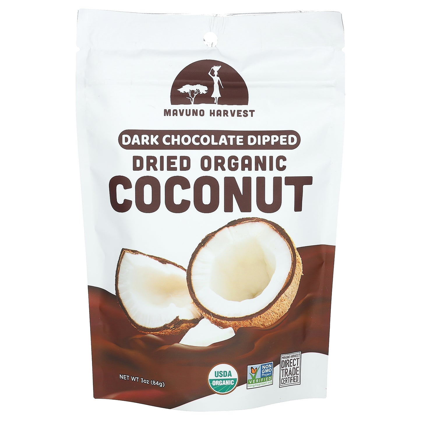 Mavuno Harvest, Dried Organic Coconut, Dark Chocolate Dipped, 3 oz (84 g)