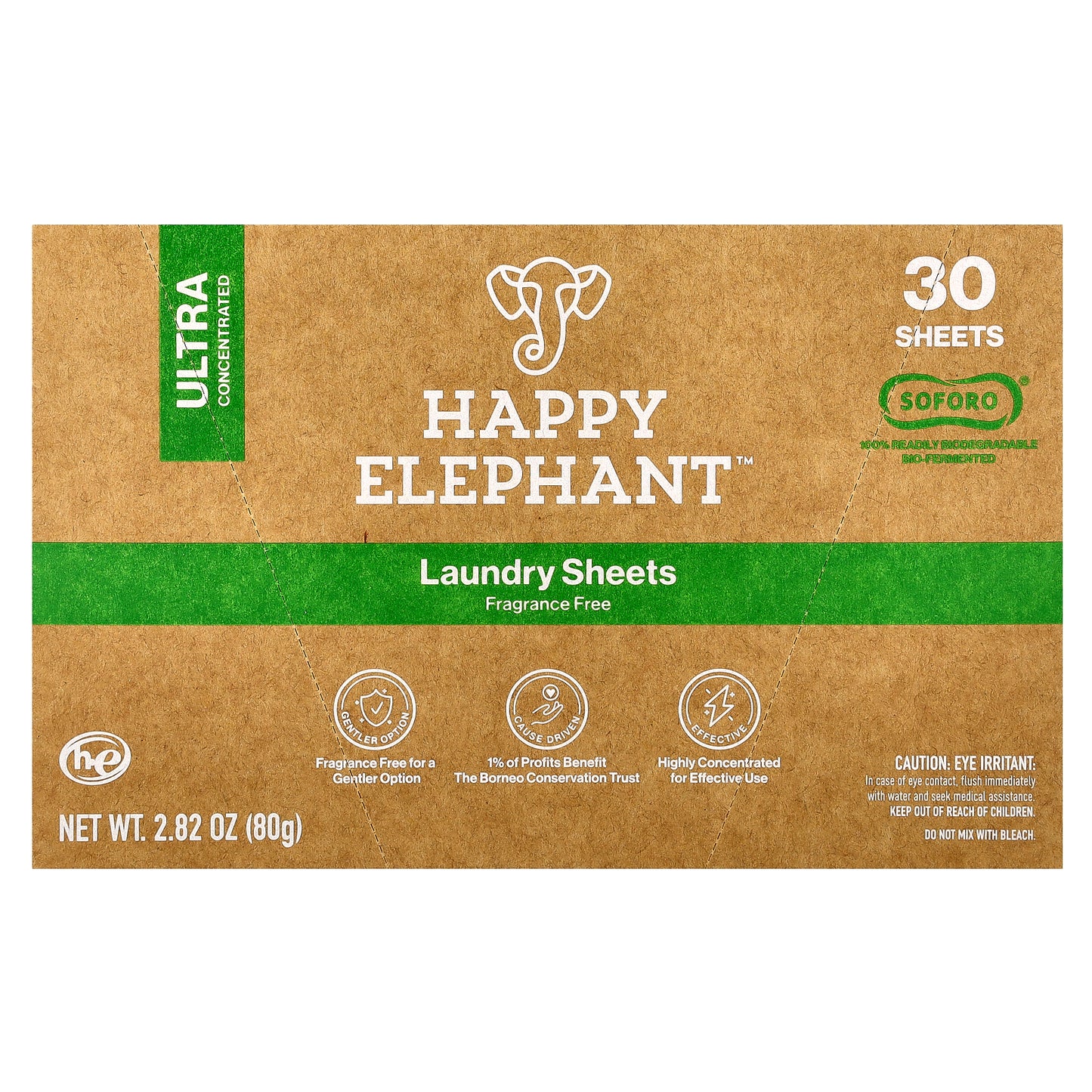 Happy Elephant, Laundry Sheets, Fragrance Free , 30 Sheets, 2.82 oz (80 g)