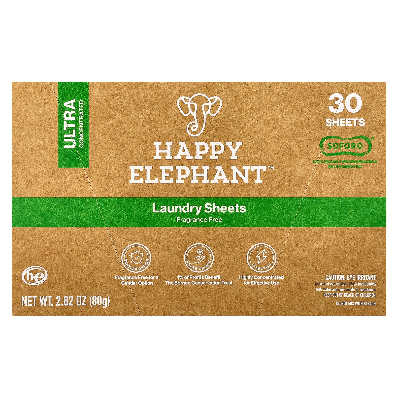 Happy Elephant, Laundry Sheets, Fragrance Free , 30 Sheets, 2.82 oz (80 g)