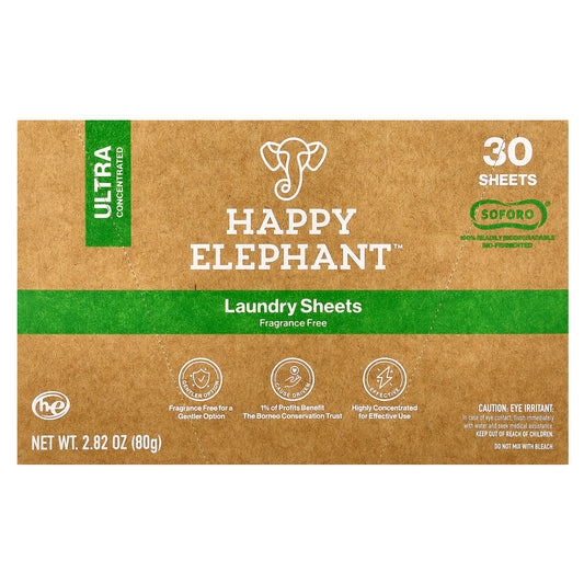 Happy Elephant, Laundry Sheets, Fragrance Free , 30 Sheets, 2.82 oz (80 g)