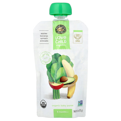 Love Child Organics, Nature's Path, Organic Baby Puree, 6 Months+, Apples, Bananas, Spinach, Avocado, 4 oz (113 g)